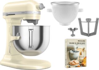 Kitchenaid Artisan 5KSM70SHXE yleiskone 6,6 litraa + 5KSMICM Ice Cream Maker, almond cream