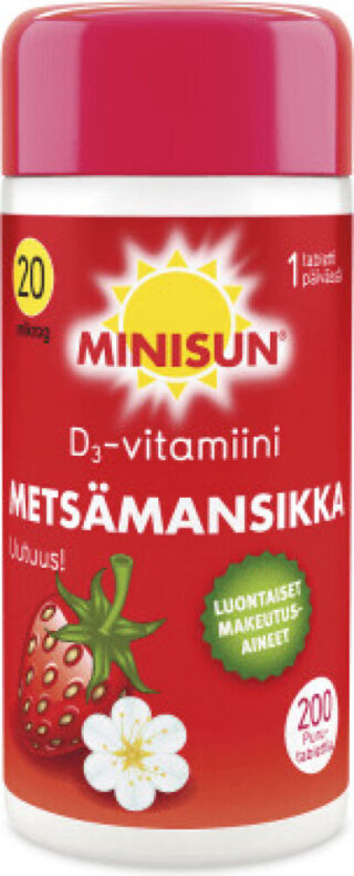 Minisun D-vitamiini 20 mcg – Metsämansikka 200 tabl