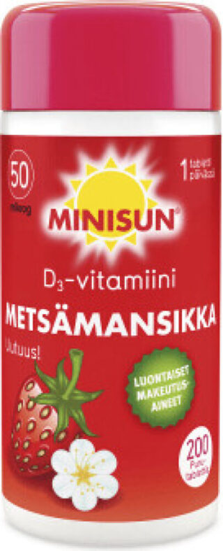Minisun D-vitamiini 50 mcg – Metsämansikka 200 tabl