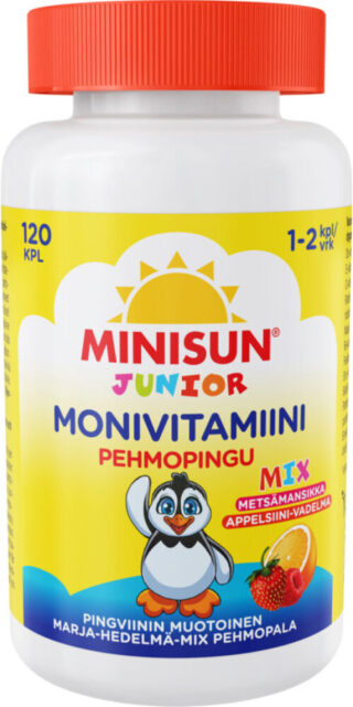 Minisun Monivitamiini Pehmopingu Marja-Hedelmä-Mix 120 kpl