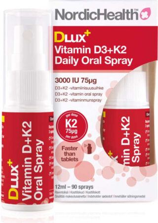 Nordic Health DLux D3+K2-suihke 75+75 mikrog 12 ml