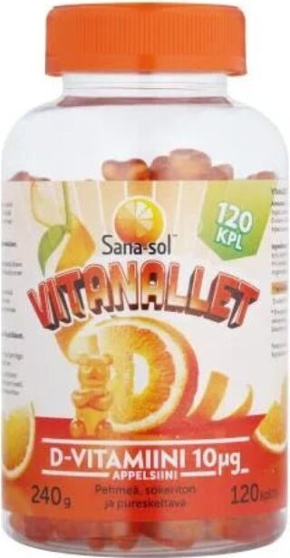 Sana-sol Sana-Sol Vitanallet D-Vitamiini 10 mikrog Appelsiini 120 kpl