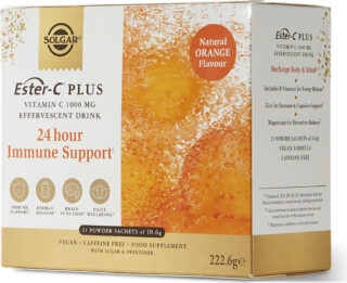 SOLGAR Solgar Ester-C® Plus jauhe (sis. C- ja B-vitamiineja, sinkkiä, elektrolyyttejä), 21 pss